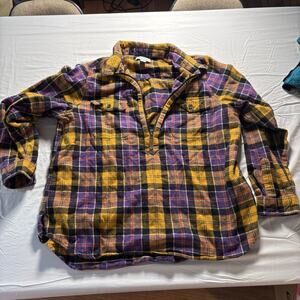 L.L. Bean Womens Relaxed Fit Flannel Shirt Size XL Scotch Plaid Half Zip